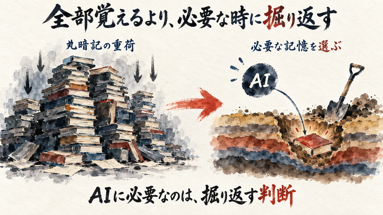 全部覚える執事より、掘り返す判断が大事だと示す図