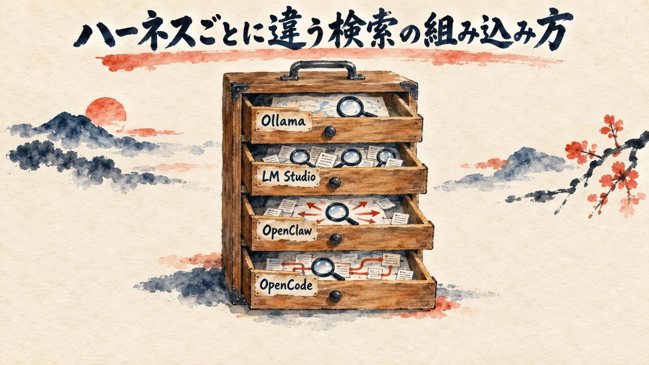 「Web検索機能も充実しています」——ハーネスごとの使い分け（Ollama/LM Studio/OpenClaw/OpenCode）