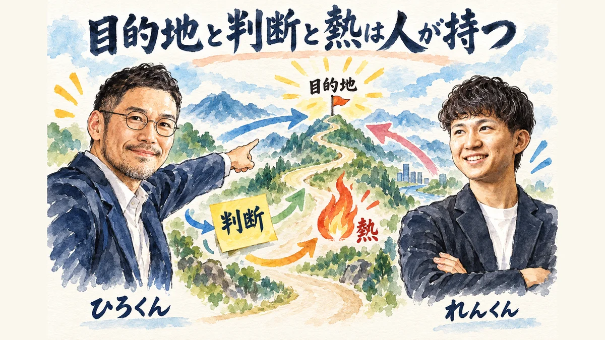 目的地と判断と熱を人が持つことを描いたグラレコ