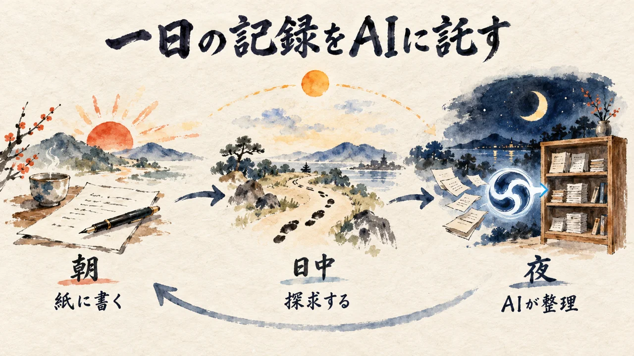 朝・日中・夜の1日の記録をAIに託す設計図