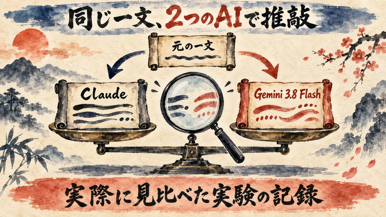 同じ一文をClaudeとGemini 3.8 Flashにそれぞれ推敲させて見比べた実験の図解
