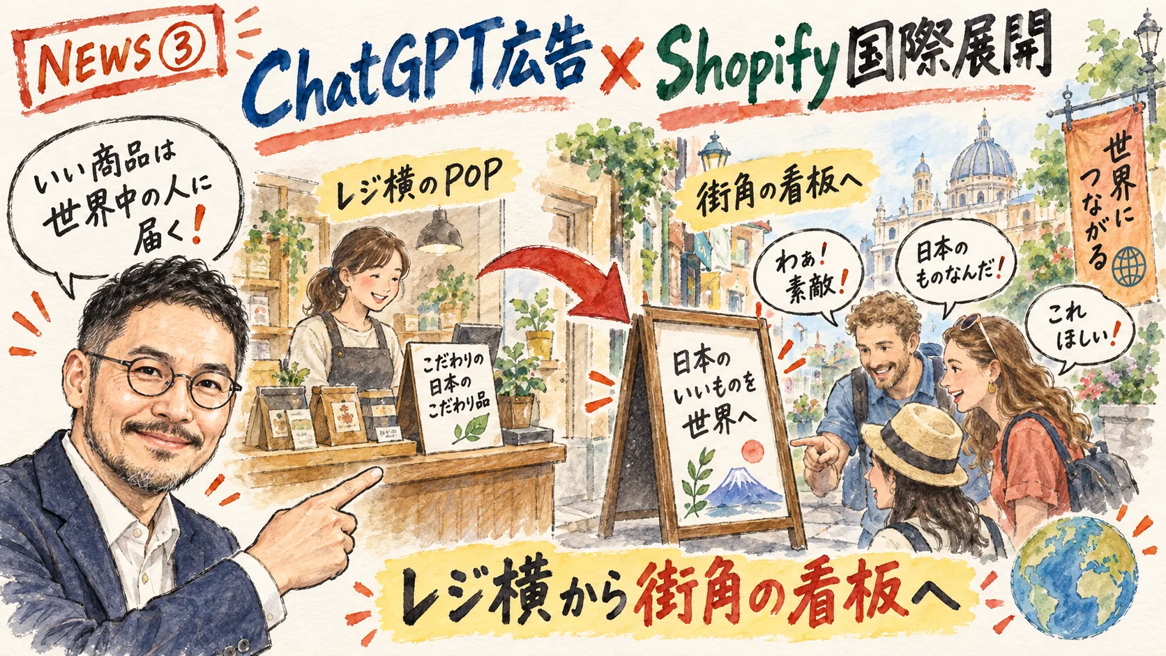 ChatGPT Ads Shopify連携のグラレコ解説