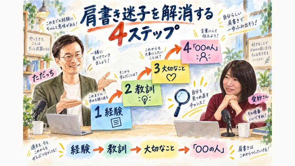 肩書き迷子を解消する4ステップは、経験・教訓・大切なこと・「〇〇の人」の順番だ