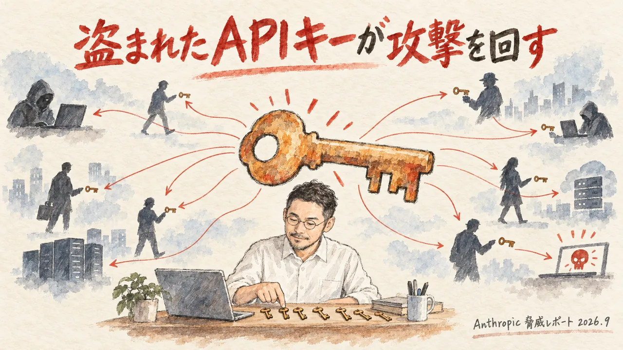 Anthropicが公開したAI悪用レポートと盗まれたAPIキーの図解