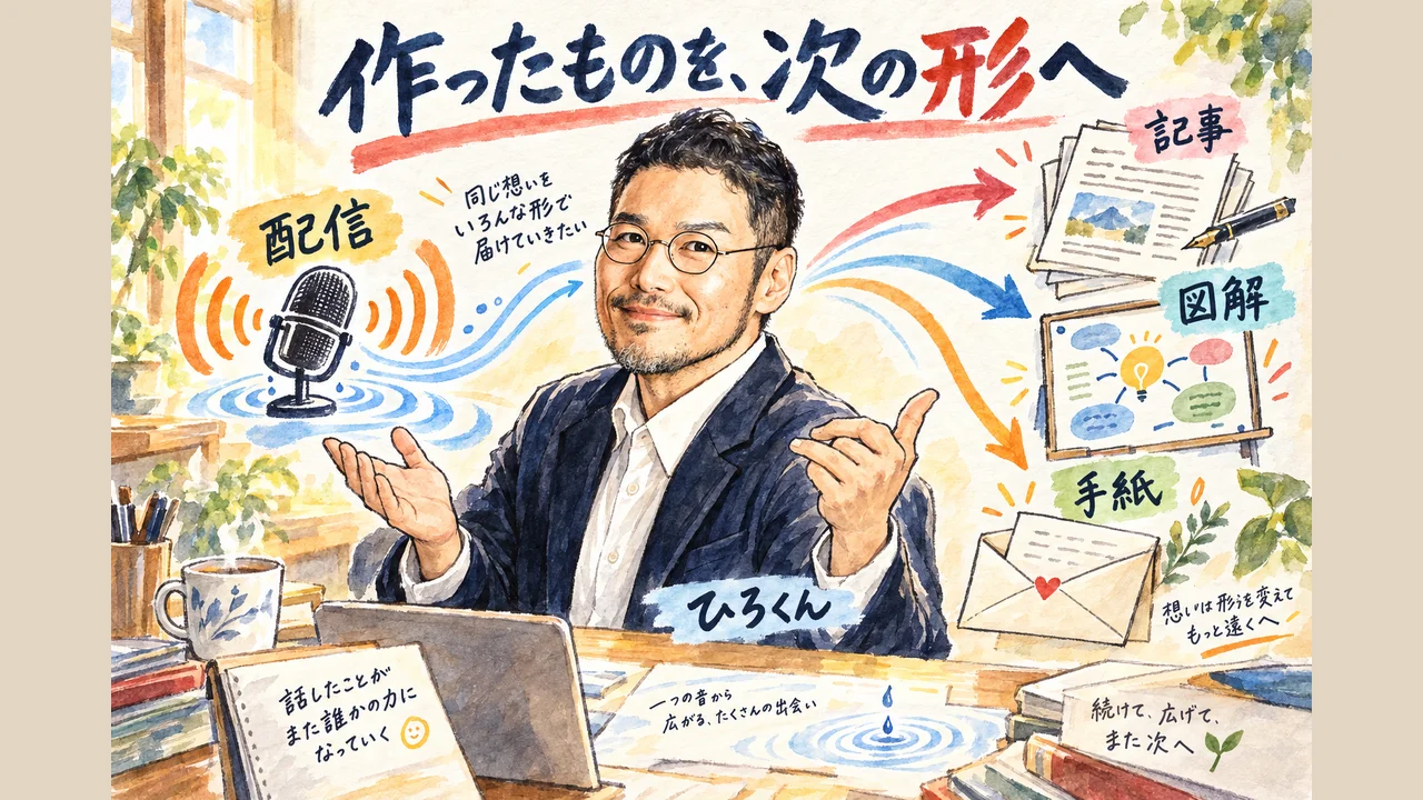 ひろくんコラム 1つの素材を記事・動画・講座へ変えていく図解