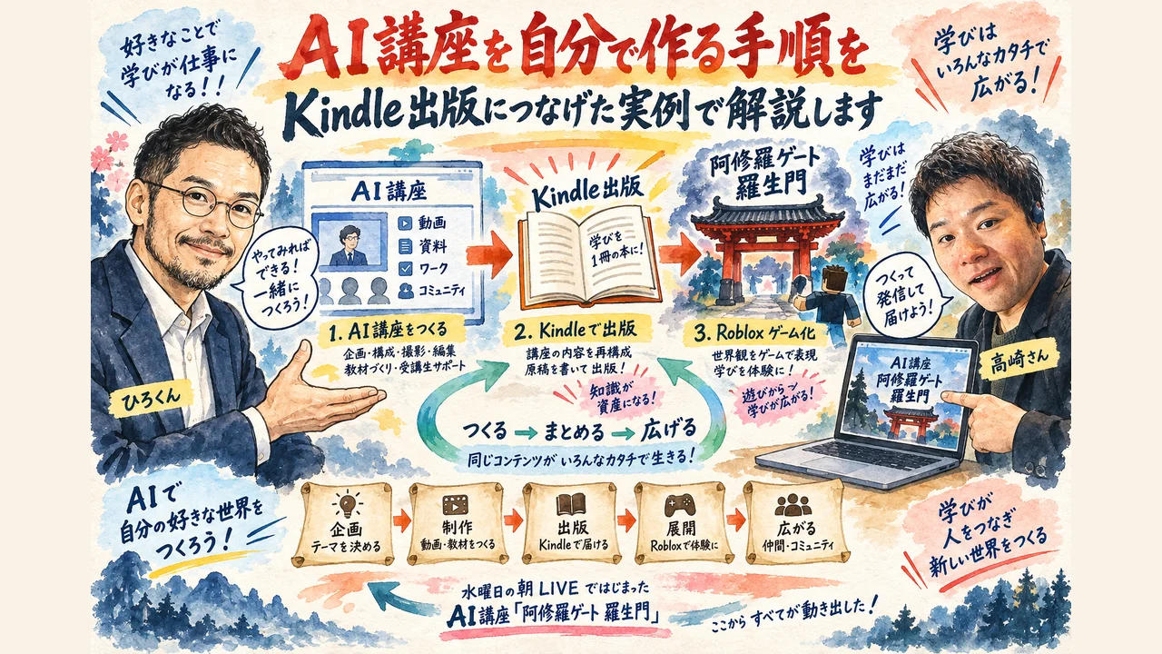 AI講座阿修羅ゲート羅生門をKindle本にする流れのLIVE解説図