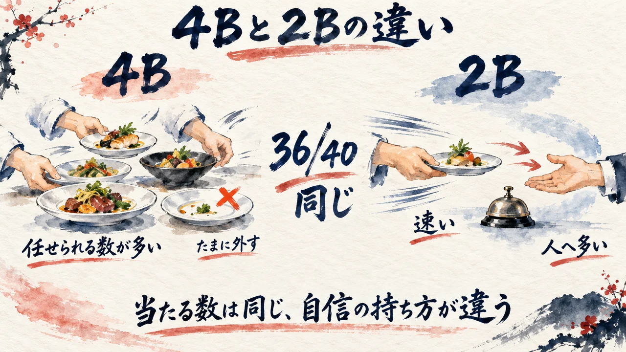 4Bと2Bの比較。当たる数は同じで自信の持ち方が違う