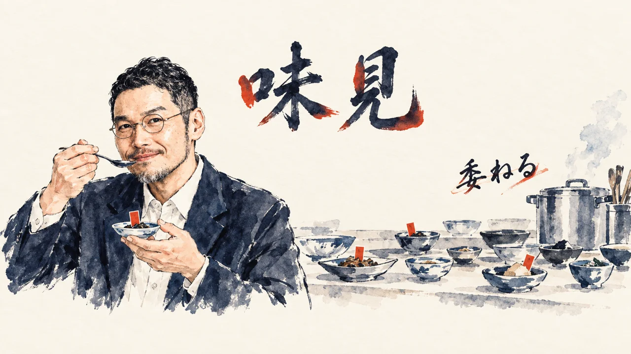 厨房で札の付いた小皿を選んで味見するひろくんのコラム図解