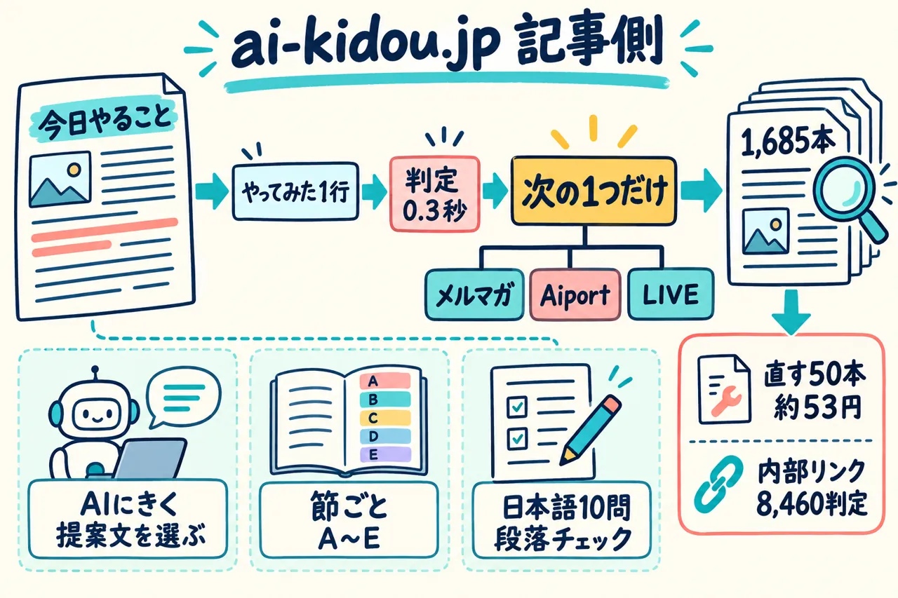 特集資料より：記事側の置き方（今日やること→1行→次の1つだけ）