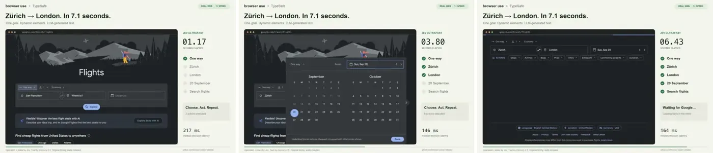 Gregor Zunicさんの動画より。Googleフライトの検索を7秒で進める（1倍速）（動画キャプチャ3コマ）