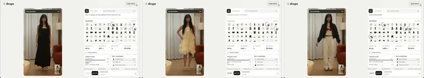 Nailthy Tangさんの動画より。話した内容と服装から次の試着を選ぶ（動画キャプチャ3コマ）