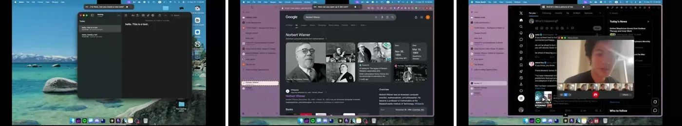 Andy Gaoさんの動画より。言い終わる前にMacのアプリが開く（動画キャプチャ3コマ）