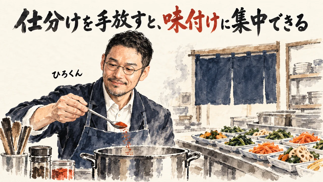 仕分けを手放すと味付けに集中できることのコラム図解