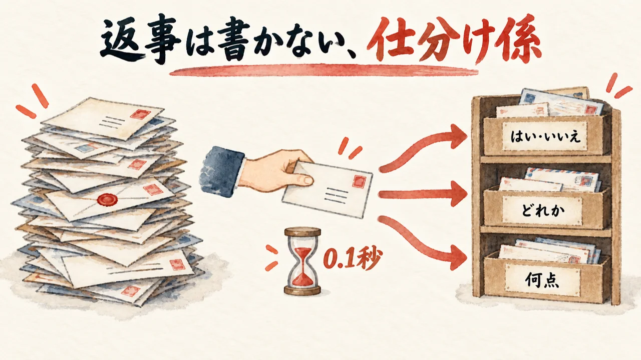 Jevは返事を書かない郵便局の仕分け係であることの図解