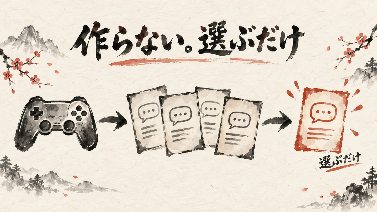 候補はプログラムが用意しAIは選ぶだけであることの図解