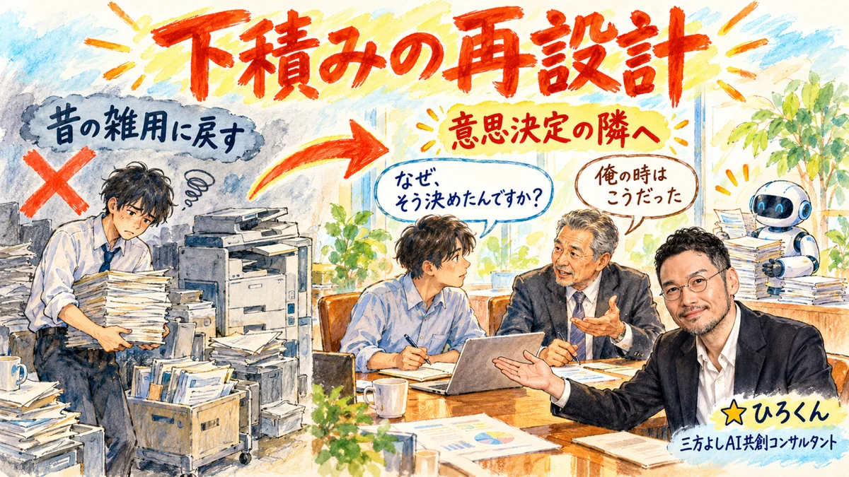 昔の雑用に戻すのではなく、意思決定の隣に若手を座らせてなぜと聞く下積みの再設計