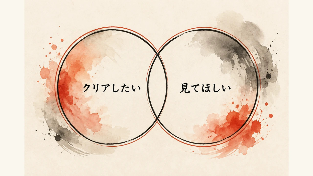 クリアしたい気持ちと見てほしい気持ちが同時にあることを示すベン図