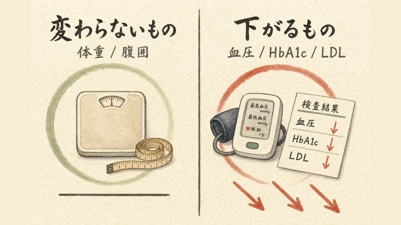 変わらない体重と下がる血圧HbA1c LDL