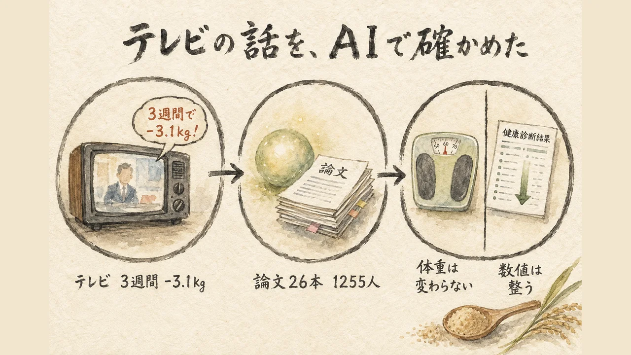 米ぬかパウダー記事の全体図：テレビの主張をAIで確かめた流れ