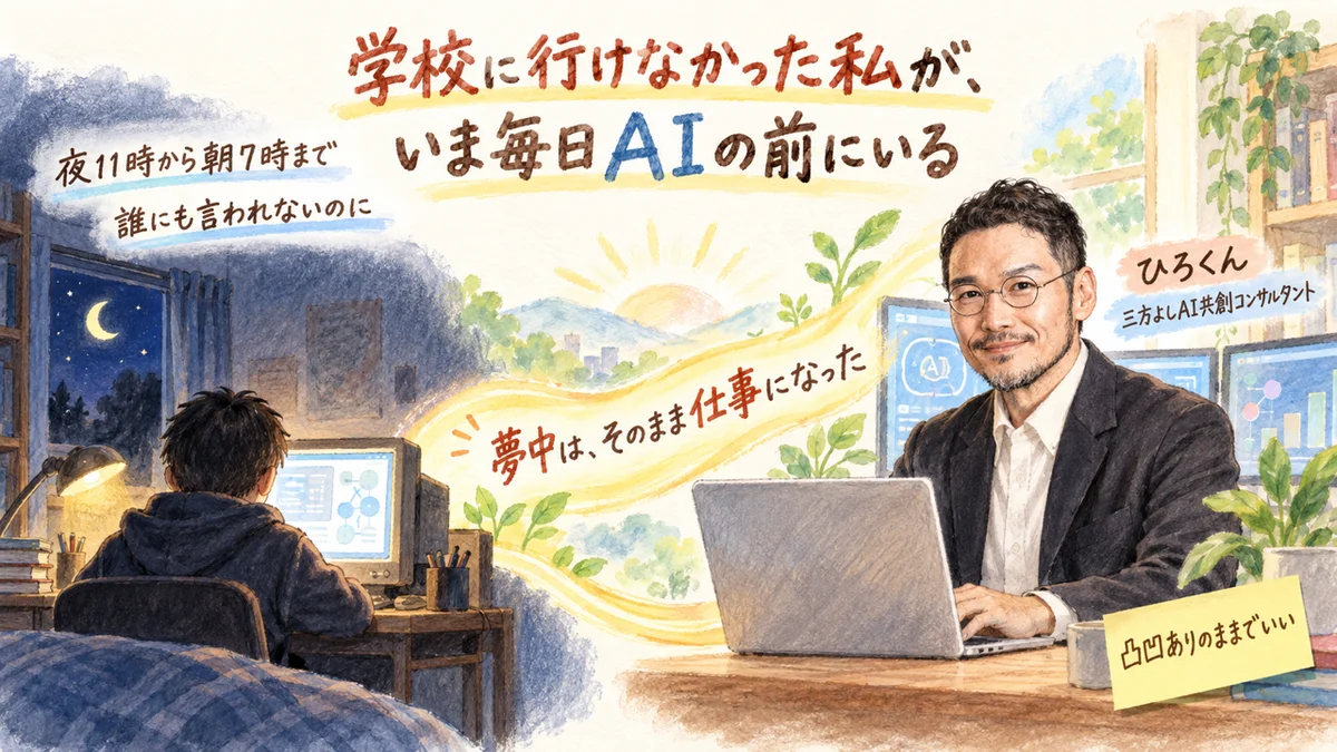 学校に行けなかった私が、いま毎日AIの前にいる。夜のパソコンに向かう少年と、現在のひろくん