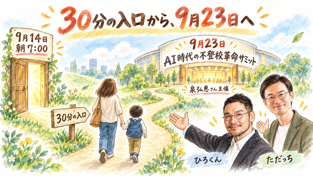 30分の入口から、9月23日へ。9月14日LIVEの小さな扉から、AI時代の不登校革命サミットの会場へ続く道