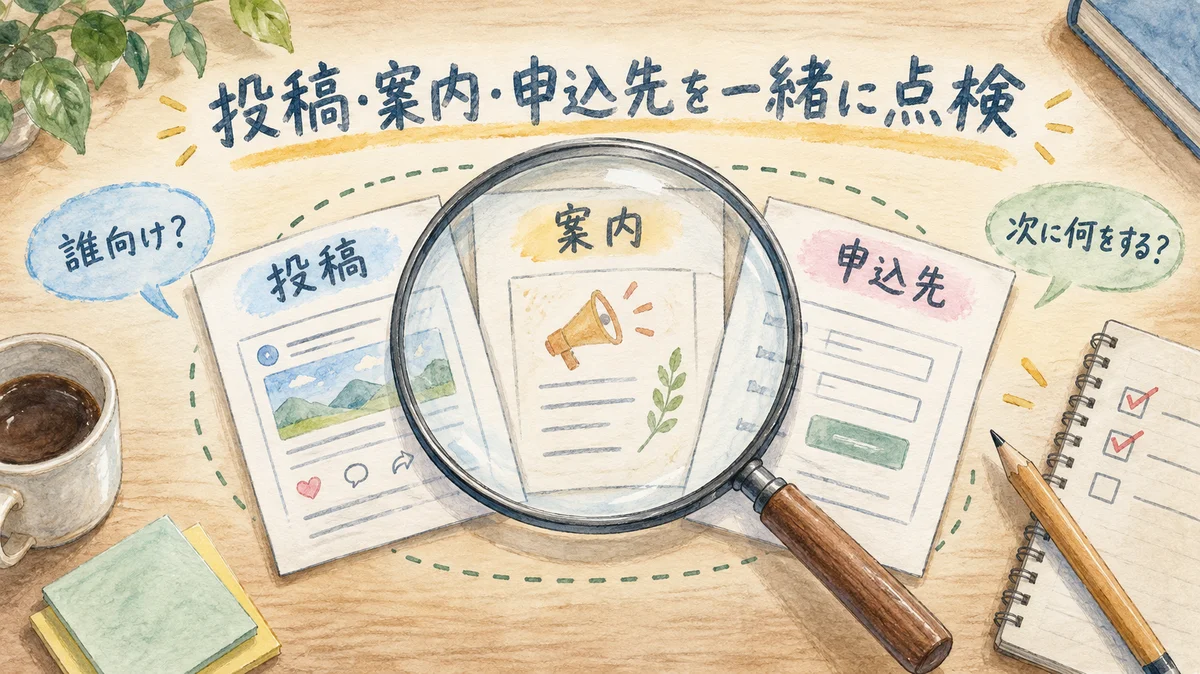 投稿文、案内文、申込画面の説明を読者の順番でAIへ渡し、不足情報と次の一歩を点検する方法