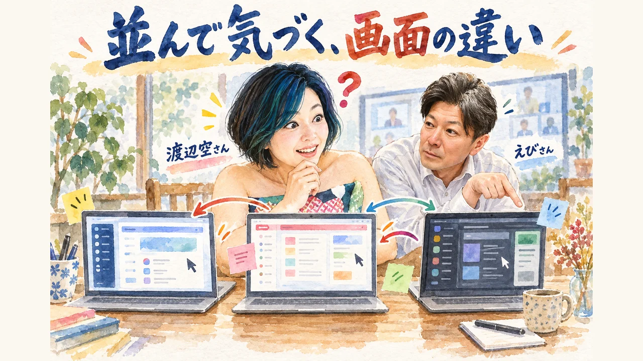 オンラインでは分からなかったパソコン画面の違いがリアルの場では見えた 図解