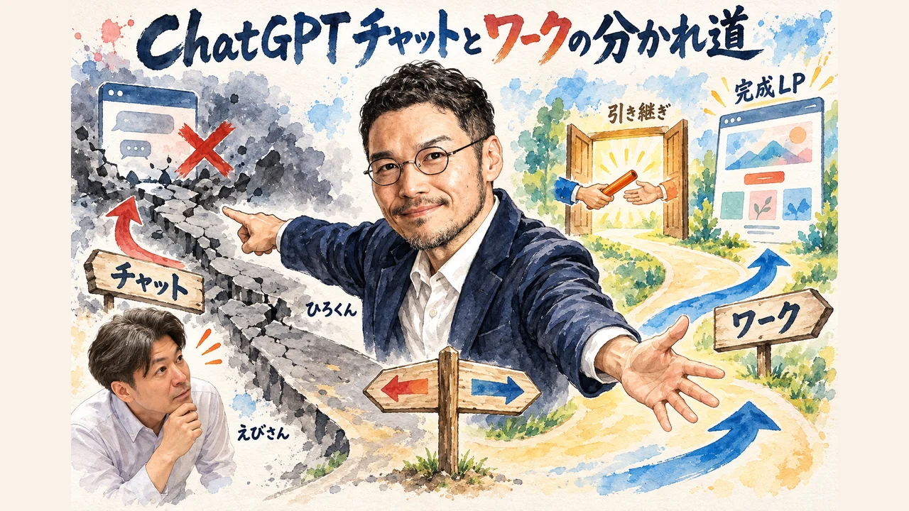 ChatGPTのチャットではLPが作れずワークなら作れた 図解