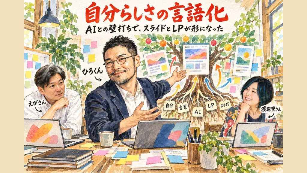自分らしさの言語化とAIとの壁打ちでスライドとLPが形になった初のリアルワーク会 全体図解