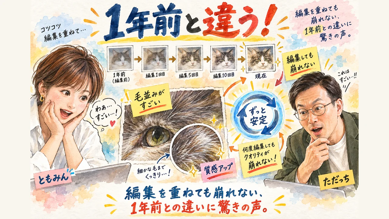編集を重ねても崩れない、1年前との違いに驚きの声 グラレコ