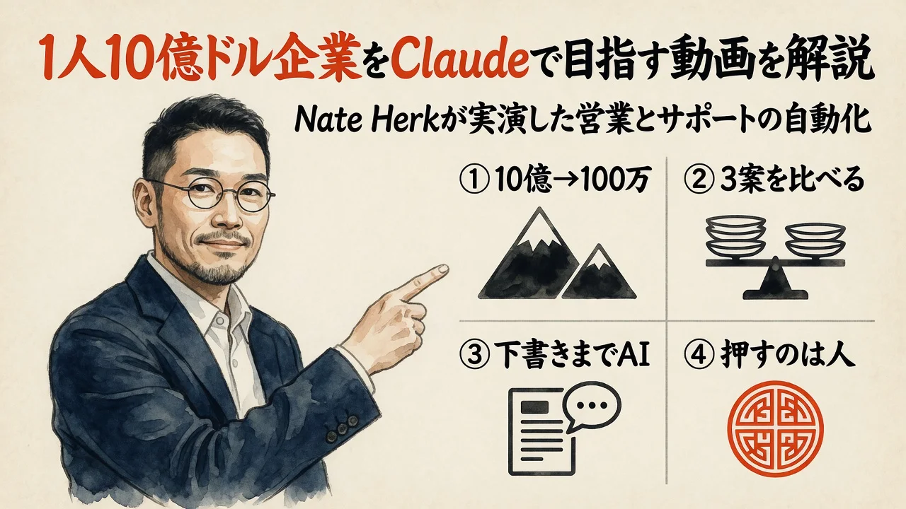 Nate Herk氏の1人10億ドル企業デモを解説する視聴レポート図解