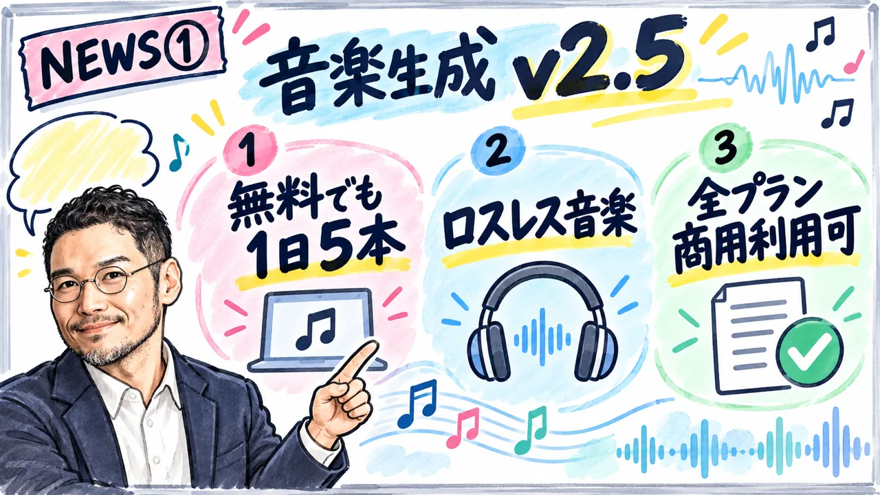 ニュース① ElevenLabs Music v2.5 グラレコ解説