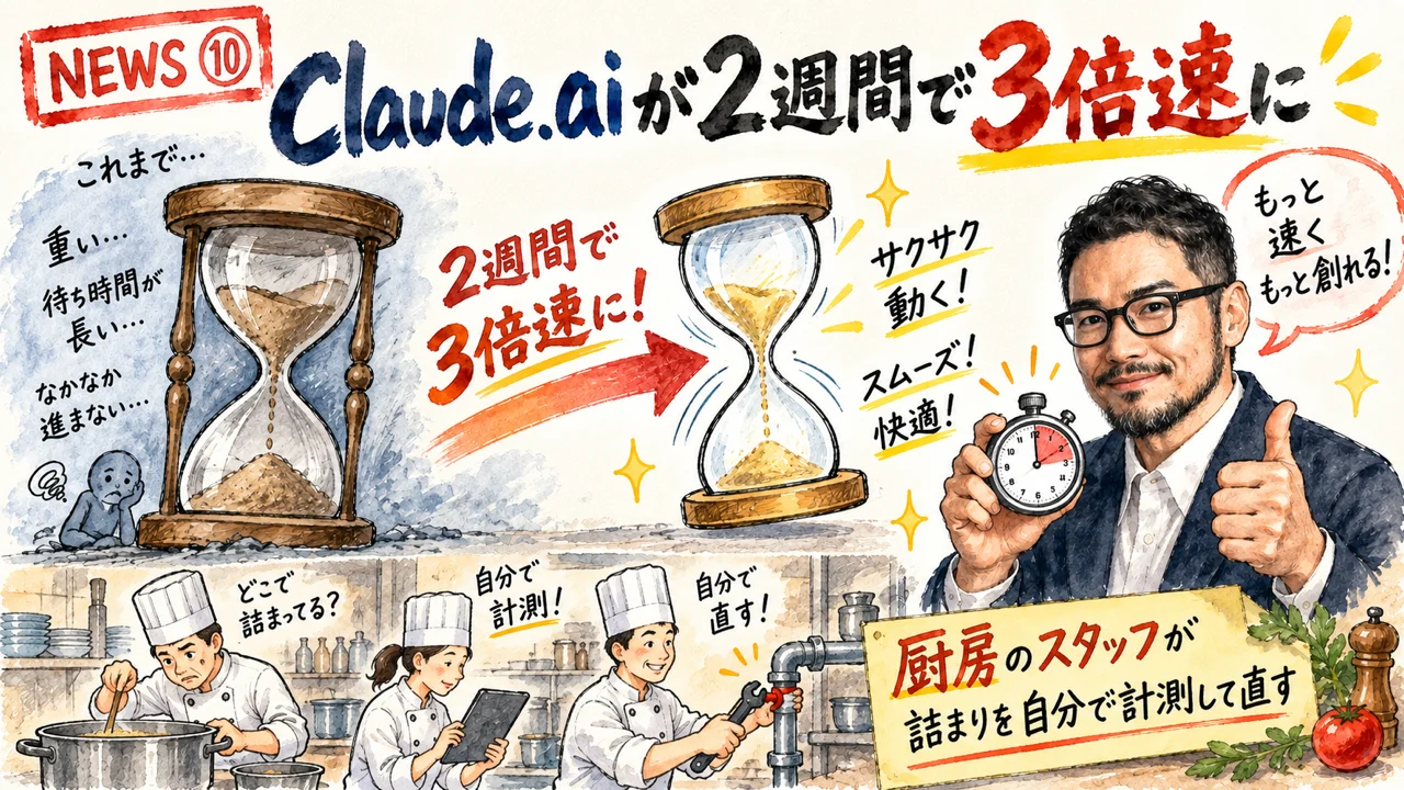 Anthropicがclaude.aiを2週間で3倍高速化したイメージ図解