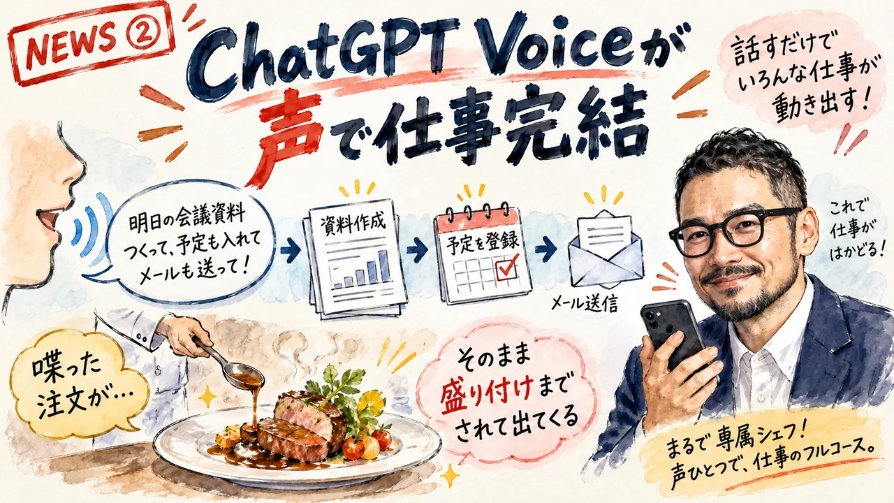 ChatGPT Voiceがプラグイン対応しChatGPT Workに接続するイメージ図解