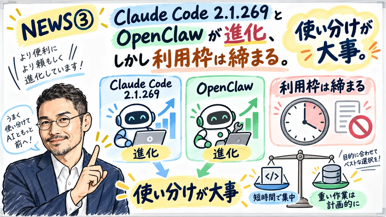 ニュース③ Claude Code 2.1.269 + OpenClaw グラレコ解説