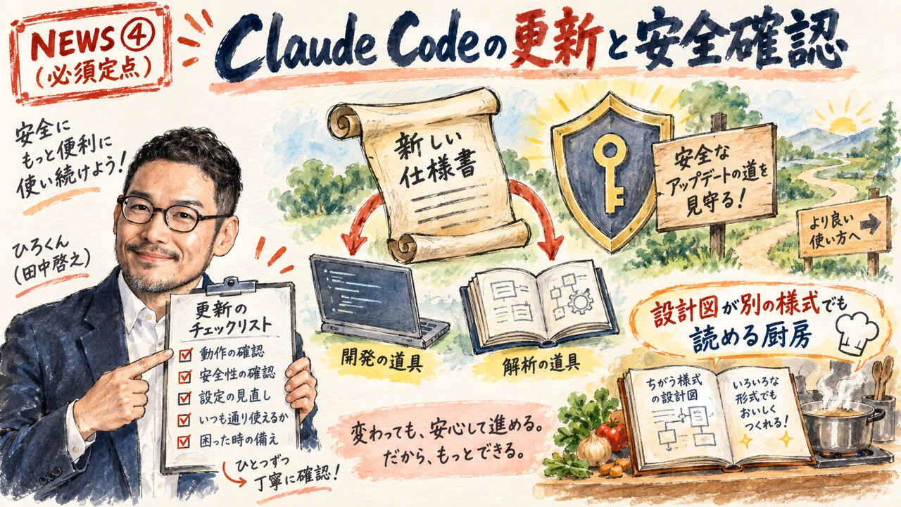 Claude Code 2.1.277と2.1.278の更新と安全確認のイメージ