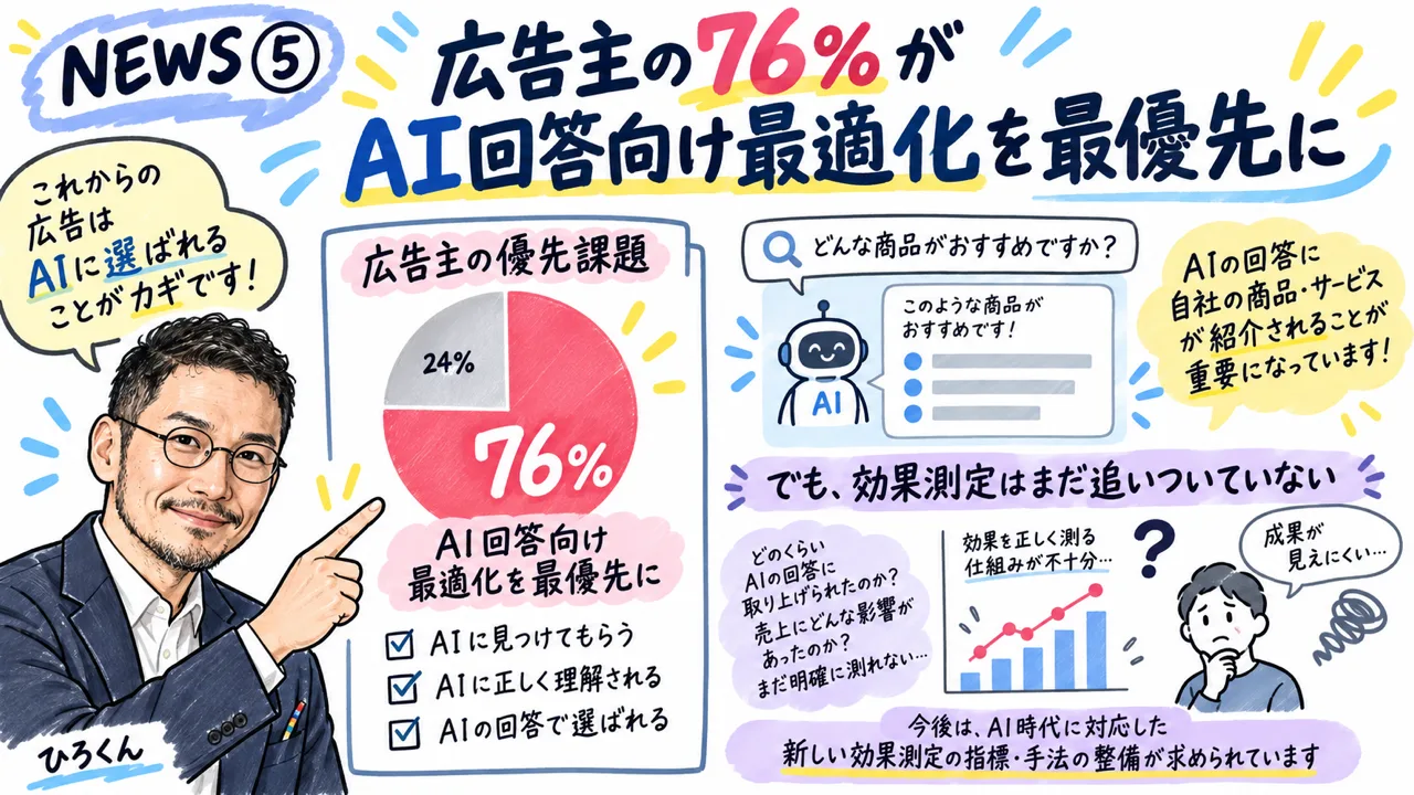 ニュース⑤ IAB調査 AI回答最適化 グラレコ解説