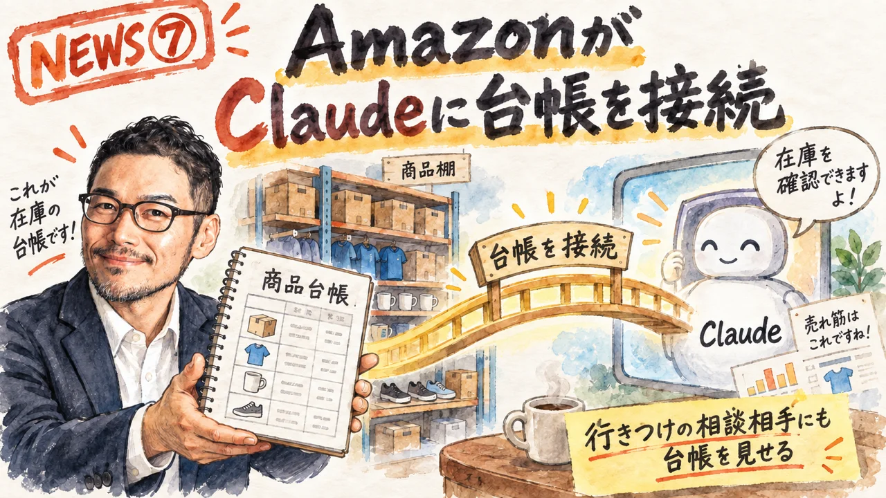 AmazonのSeller AssistantがClaudeとAmazon Quickに接続するイメージ図解