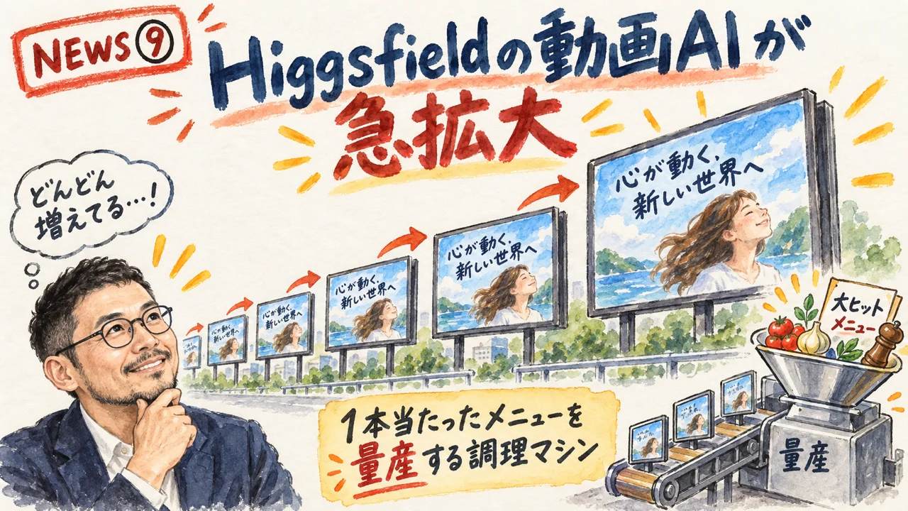 Higgsfieldの動画AI年間売上高1000億円ペースイメージ図解