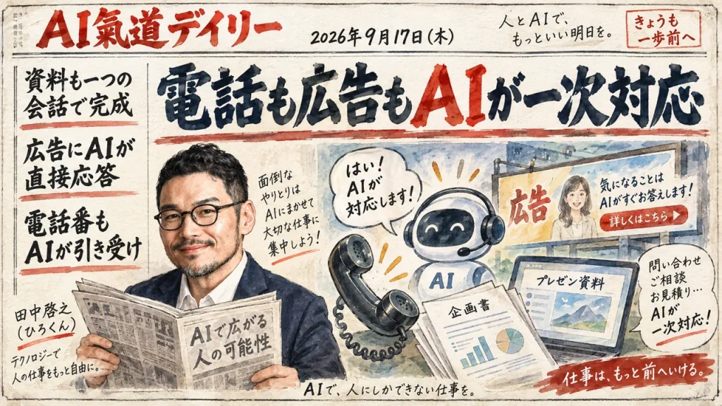 AI氣道デイリー2026年9月17日号 電話も広告もAIが一次対応 新聞風アイキャッチ