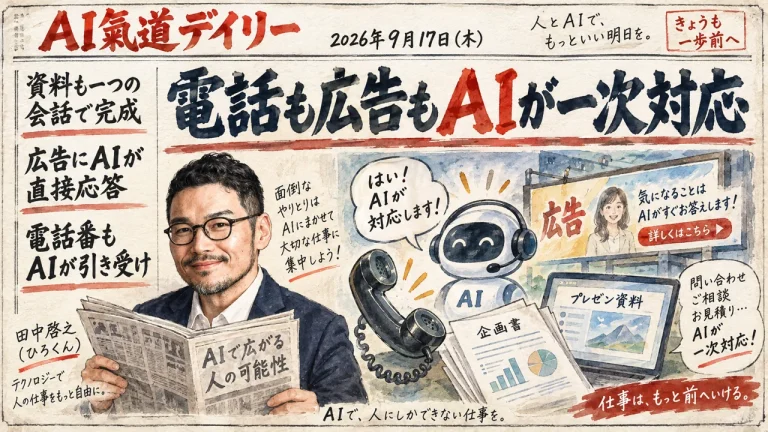 AI氣道デイリー2026年9月17日号 電話も広告もAIが一次対応 新聞風アイキャッチ