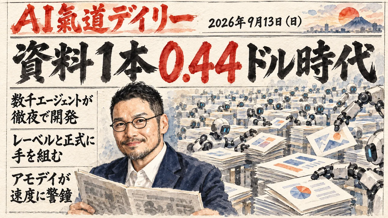 資料0.44ドル、数千エージェント開発、減速提言を並べたニュース図解
