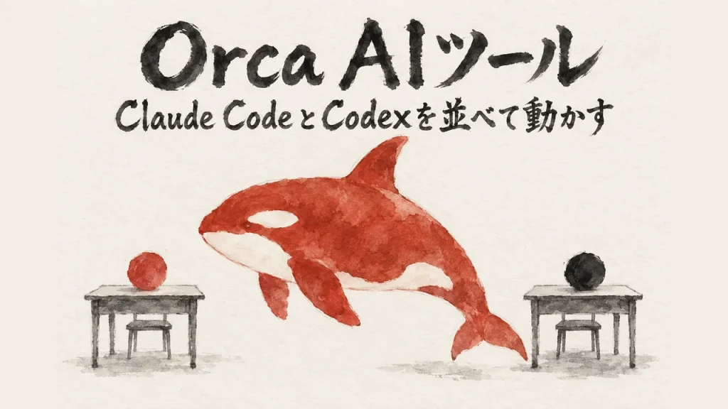 Orca AIツール。Claude CodeとCodexを並べて動かす（水彩イラスト）