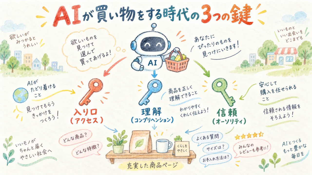 AIエージェントが買い物をする時代の3要素の図解