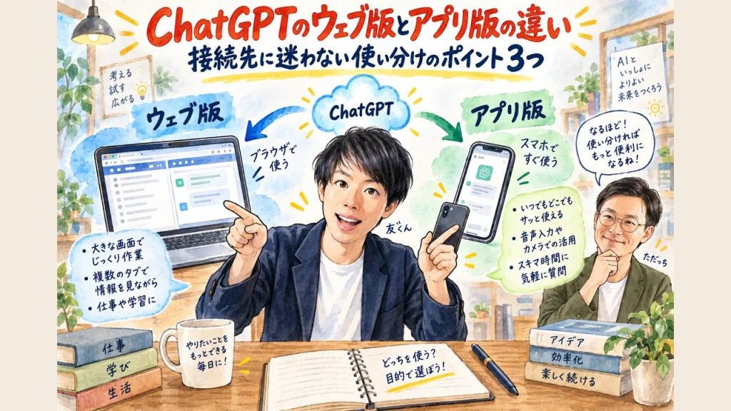 ChatGPTのウェブ版とアプリ版の違い 全体図解