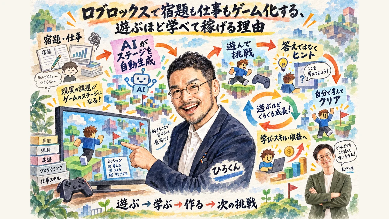 宿題をロブロックスでゲーム化する学びのループの図解