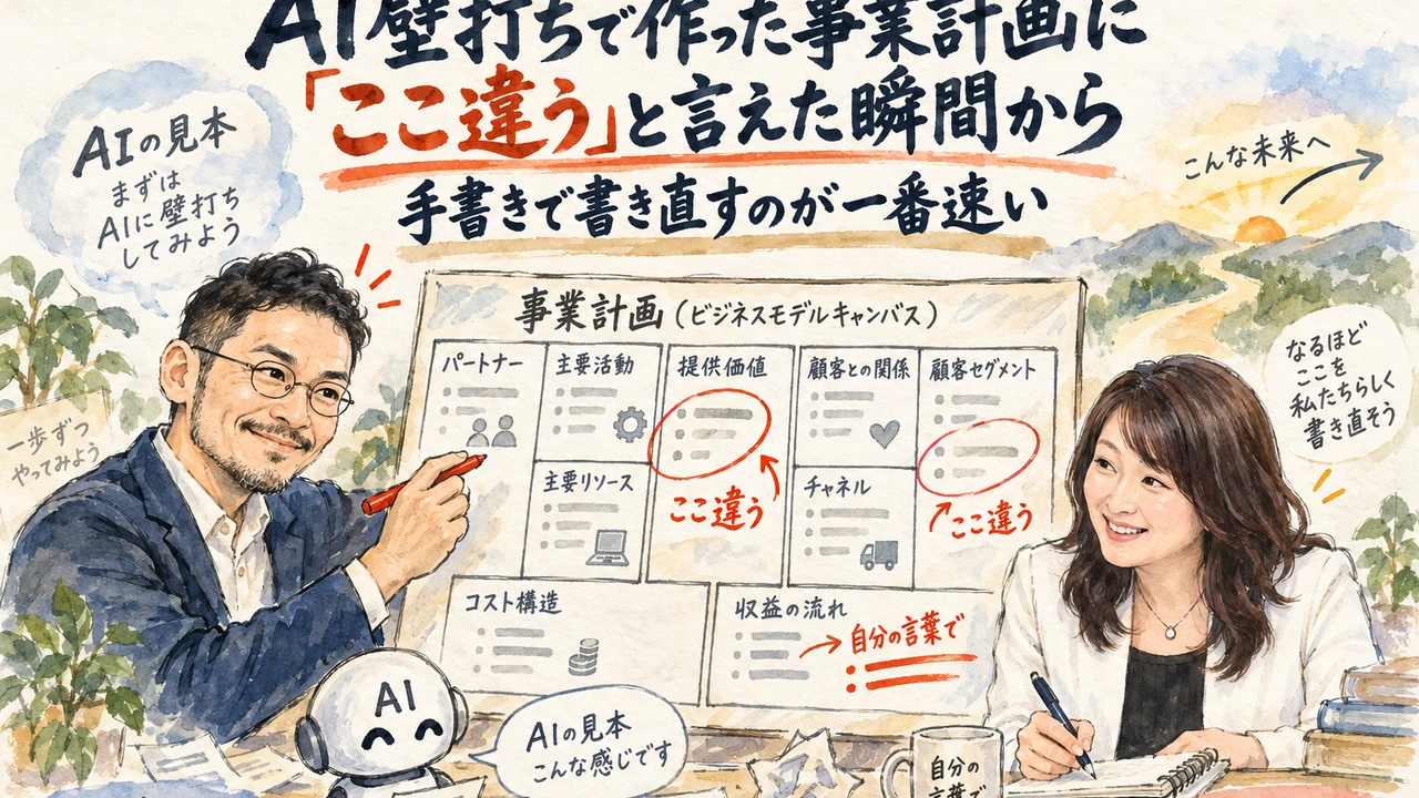 AIが埋めた事業計画の違和感を手書きで直すLIVEの様子