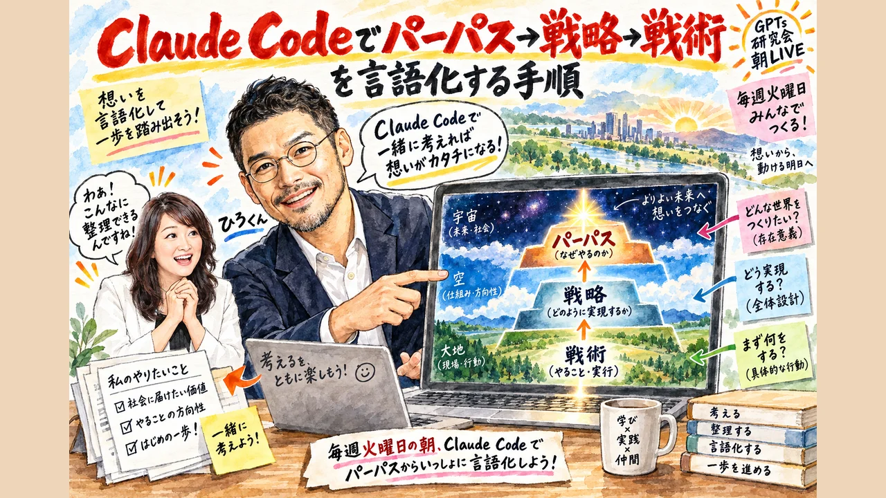 Claude Codeでパーパス→戦略→戦術を言語化する手順 全体図