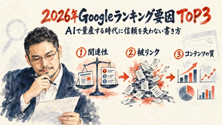 2026年Googleランキング要因TOP3。AIで量産する時代に信頼を失わない書き方の全体図解