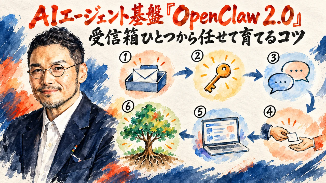OpenClaw 2.0の小さく始めて育てる設計を紹介する図解